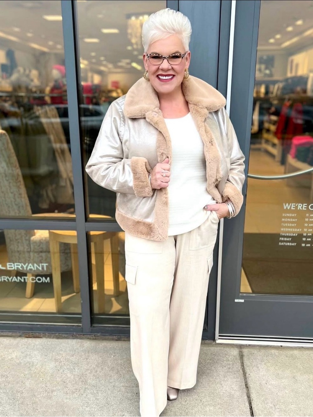 Lane Bryant Metallic Taupe Faux Shearling Coat